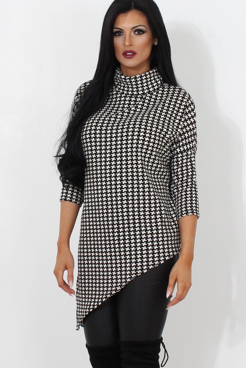 Paloma Black & White Cowl Neck Asymmetric Top-Tops