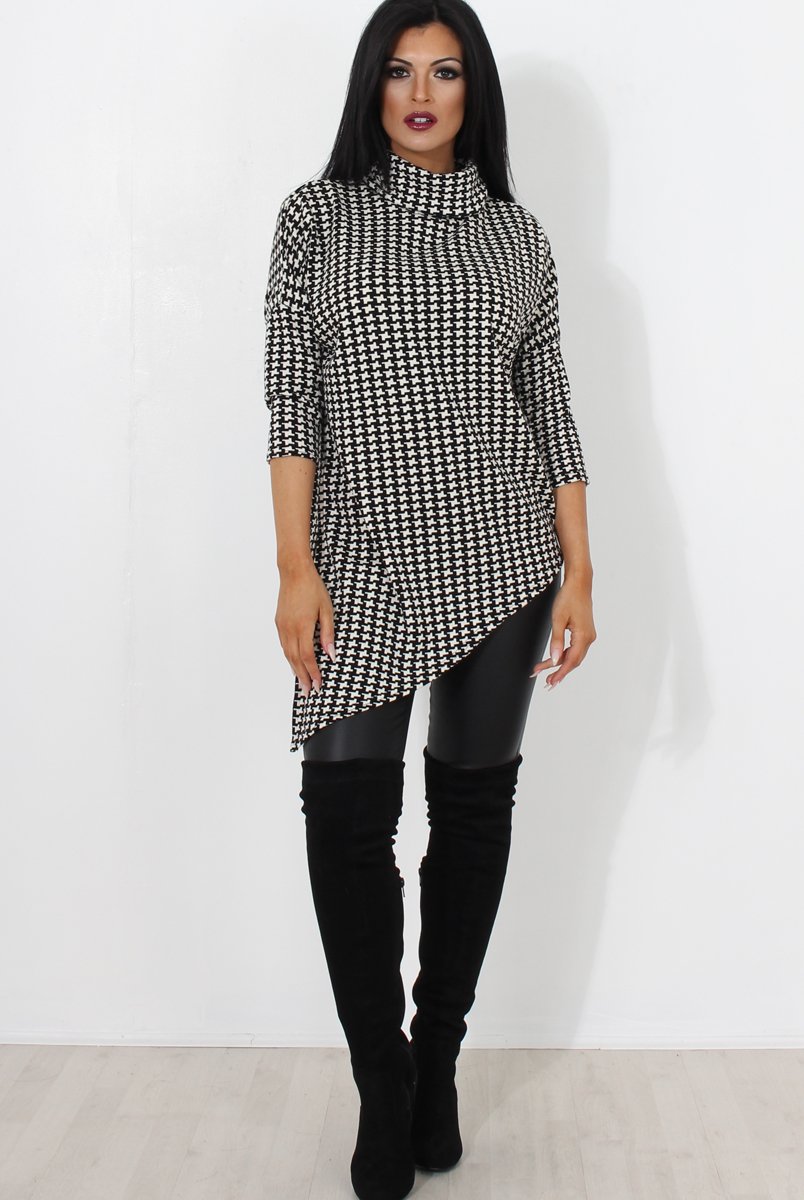 Paloma Black & White Cowl Neck Asymmetric Top-Tops