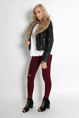 Paloma Faux Leather Black Fur Jacket-Jackets