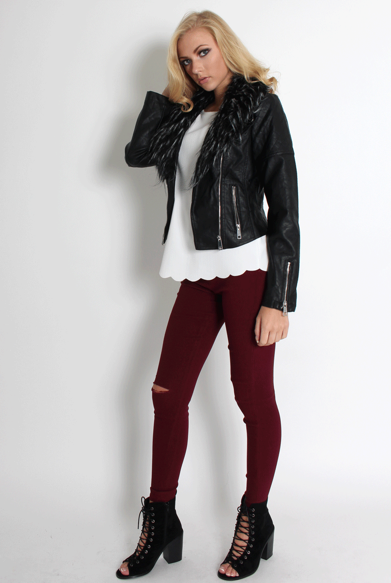 Paloma Faux Leather Black/Black Fur Jacket-Jackets