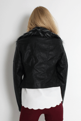 Paloma Faux Leather Black/Black Fur Jacket-Jackets