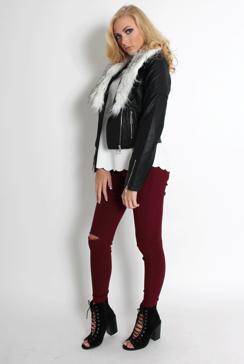 Paloma Faux Leather Black/White Fur Jacket-Jackets