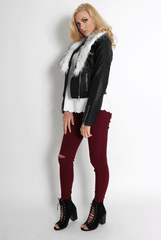 Paloma Faux Leather Black/White Fur Jacket-Jackets