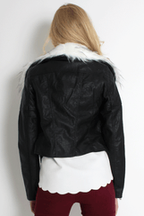 Paloma Faux Leather Black/White Fur Jacket-Jackets