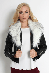 Paloma Faux Leather Black/White Fur Jacket-Jackets
