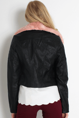 Paloma Faux Leather Pink Fur Jacket-Jackets