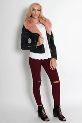 Paloma Faux Leather Pink Fur Jacket-Jackets