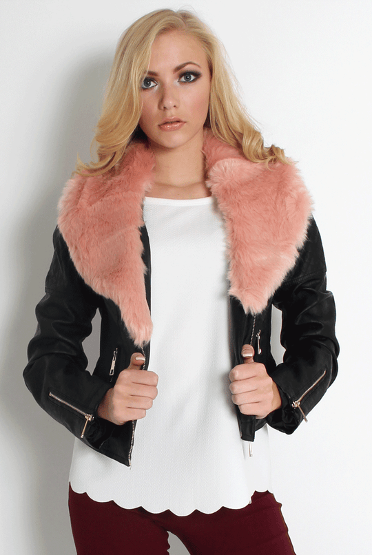 Paloma Faux Leather Pink Fur Jacket