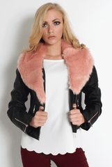 Paloma Faux Leather Pink Fur Jacket-Jackets