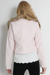 Paloma Faux Leather Pink/Black Fur Jacket-Jackets