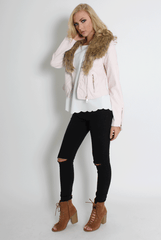 Paloma Faux Leather Pink/Black Fur Jacket-Jackets