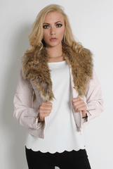 Paloma Faux Leather Pink/Black Fur Jacket-Jackets