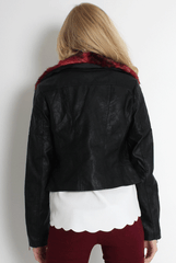 Paloma Faux Leather Red/Black Fur Jacket-Jackets