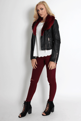 Paloma Faux Leather Red/Black Fur Jacket-Jackets