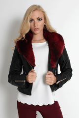 Paloma Faux Leather Red/Black Fur Jacket-Jackets