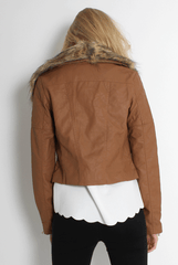 Paloma Faux Leather Tan Fur Jacket-Jackets