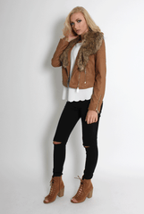 Paloma Faux Leather Tan Fur Jacket-Jackets
