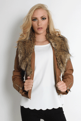 Paloma Faux Leather Tan Fur Jacket-Jackets