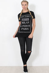 Paris Black Slogan Top-Tops