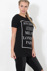Paris Black Slogan Top-Tops