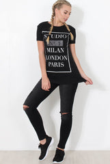 Paris Black Slogan Top-Tops