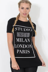 Paris Black Slogan Top-Tops