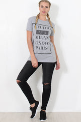 Paris Grey Slogan Top-Tops