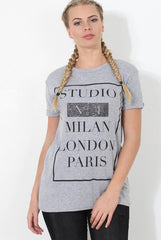 Paris Grey Slogan Top-Tops