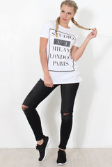 Paris White Slogan Top-Tops