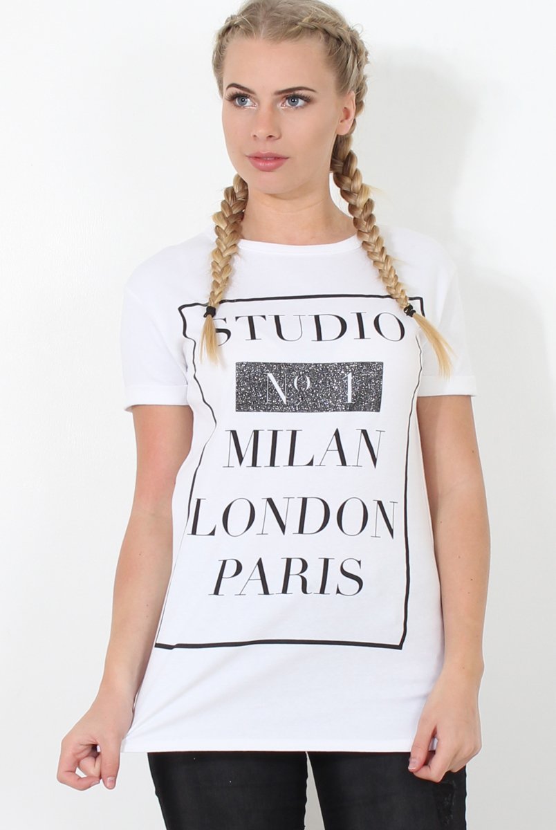 Paris White Slogan Top-Tops