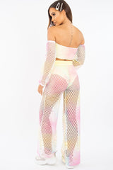 Pastel Fish Net Crop Tie Top and Trousers Co-ord - Misa-Co-ords