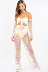 Pastel Fish Net Crop Tie Top and Trousers Co-ord - Misa-Co-ords