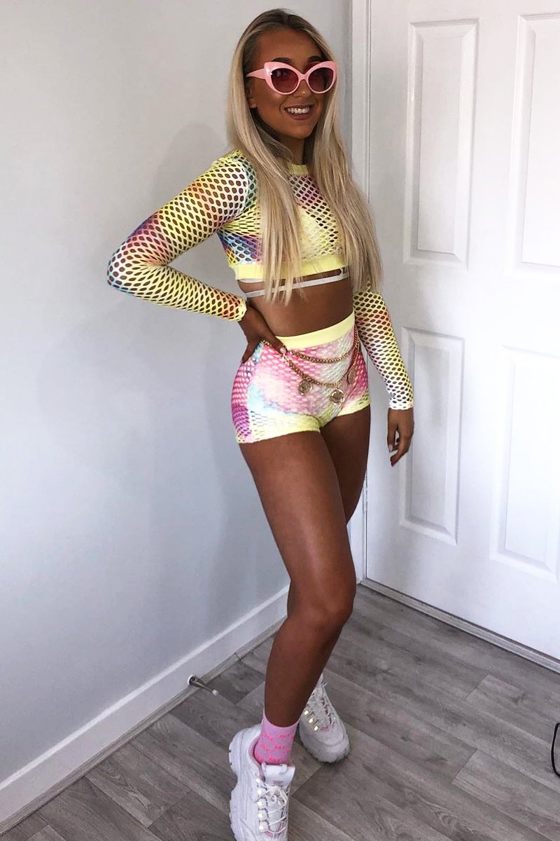 Pastel Mesh Crop Jumper Shorts Co-Ord - Stassie-Co-ords