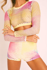 Pastel Mesh Crop Jumper Shorts Co-Ord - Stassie-Co-ords