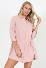 Pastel Pink Button Front Shirt Dress- Mina-Dresses