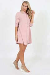 Pastel Pink Button Front Shirt Dress- Mina-Dresses