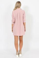 Pastel Pink Button Front Shirt Dress- Mina-Dresses