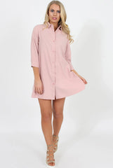 Pastel Pink Button Front Shirt Dress- Mina-Dresses