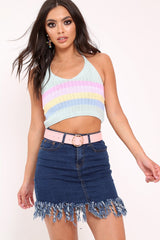 Pastel Striped Knitted Halterneck Crop Top - Palyn-Crop Tops