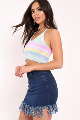 Pastel Striped Knitted Halterneck Crop Top - Palyn-Crop Tops
