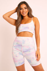 Pastel Tie Dye Ombre Crop Top Cycling Shorts Co-ord - Gillie-Co-ords
