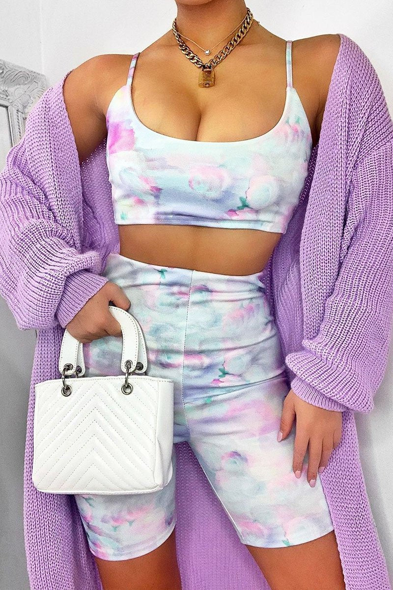 Pastel Tie Dye Ombre Crop Top Cycling Shorts Co-ord - Gillie-Co-ords