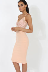Peach Applique Mesh Bodycon Dress - Tallulah-Dresses