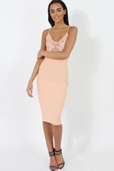 Peach Applique Mesh Bodycon Dress - Tallulah-Dresses
