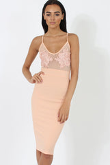 Peach Applique Mesh Bodycon Dress - Tallulah-Dresses