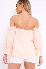 Peach Button Up Bardot Crop Top - LuLu-Crop Tops