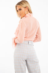Peach Crepe Ruffle High Neck Shirt - Honey-Shirts