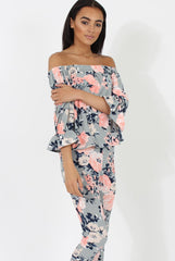 Peach Floral Off The Shoulder Co-ord- Lydia-Co-ords