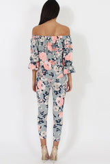 Peach Floral Off The Shoulder Co-ord- Lydia-Co-ords