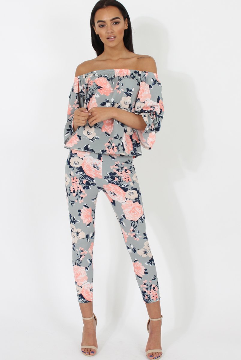 Peach Floral Off The Shoulder Co-ord- Lydia-Co-ords